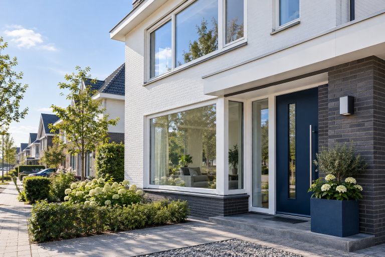 Modern woonhuis in Nootdorp met witte kunststof kozijnen die daglicht doorlaten