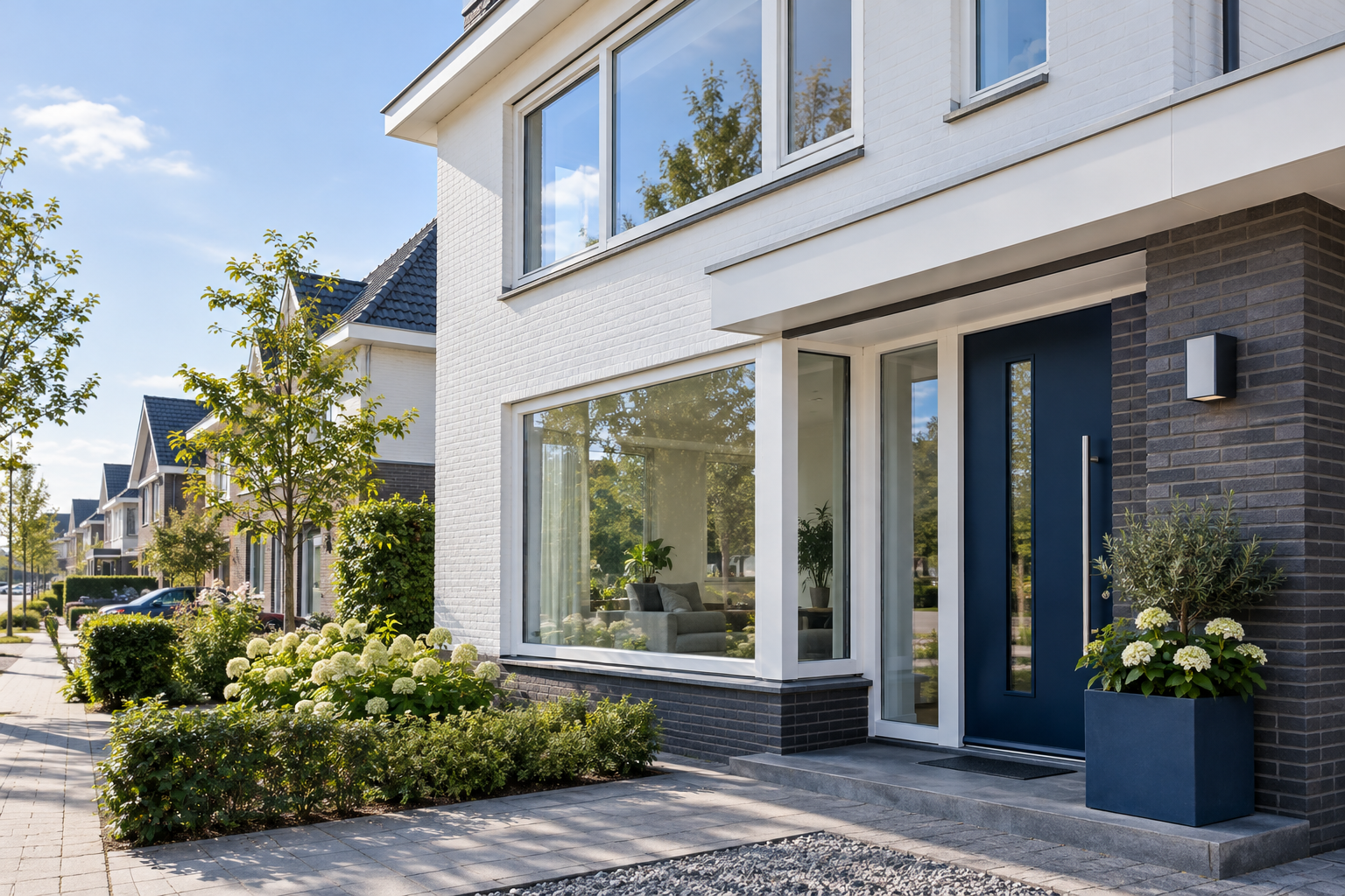 Modern woonhuis in Nootdorp met witte kunststof kozijnen die daglicht doorlaten